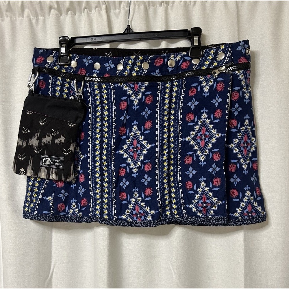 Zand Amsterdam Reversible Wrap Skirt Snap Button Boho Medallion Floral Pouch